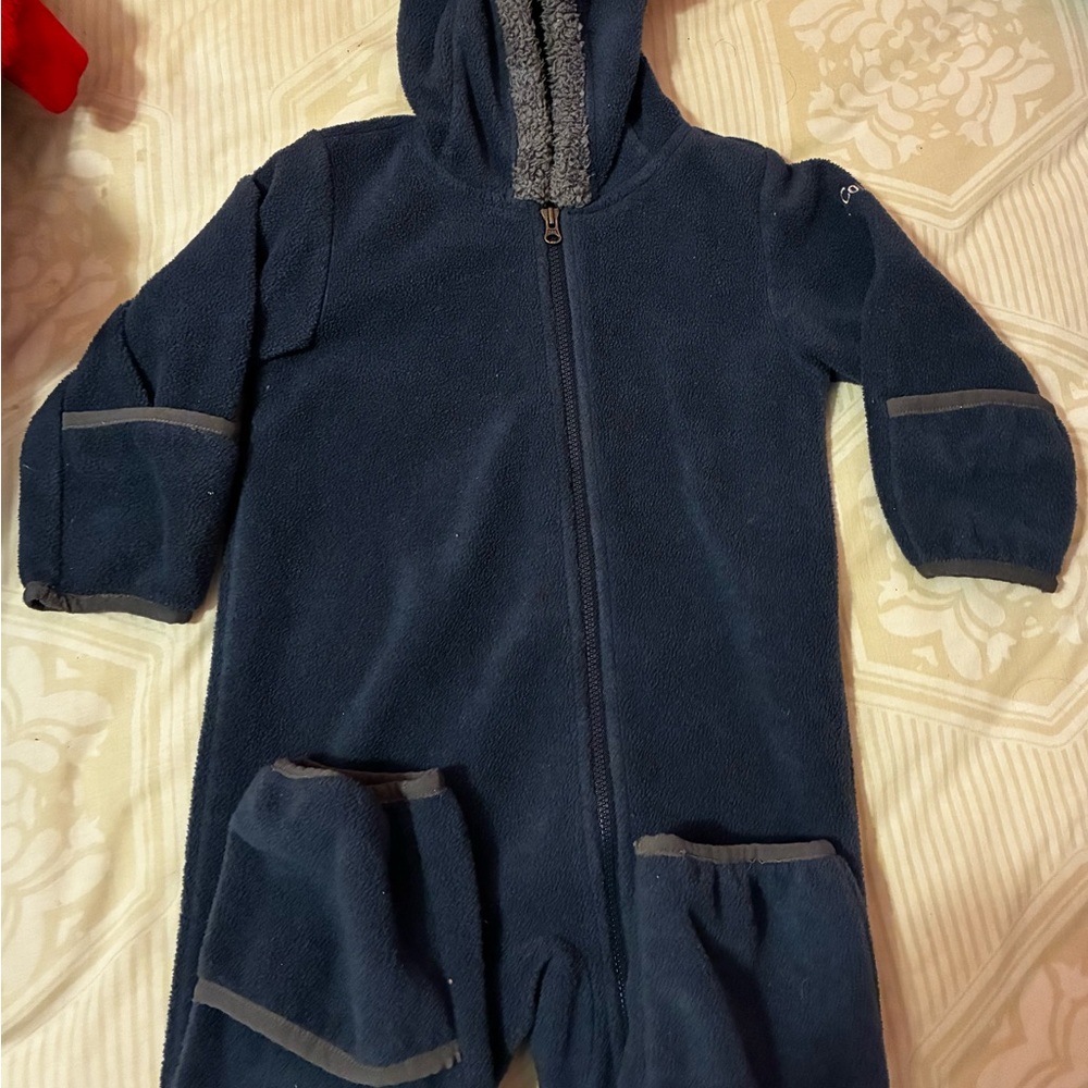 Columbia Navy Blue Fleece Hooded One-Piece Footie